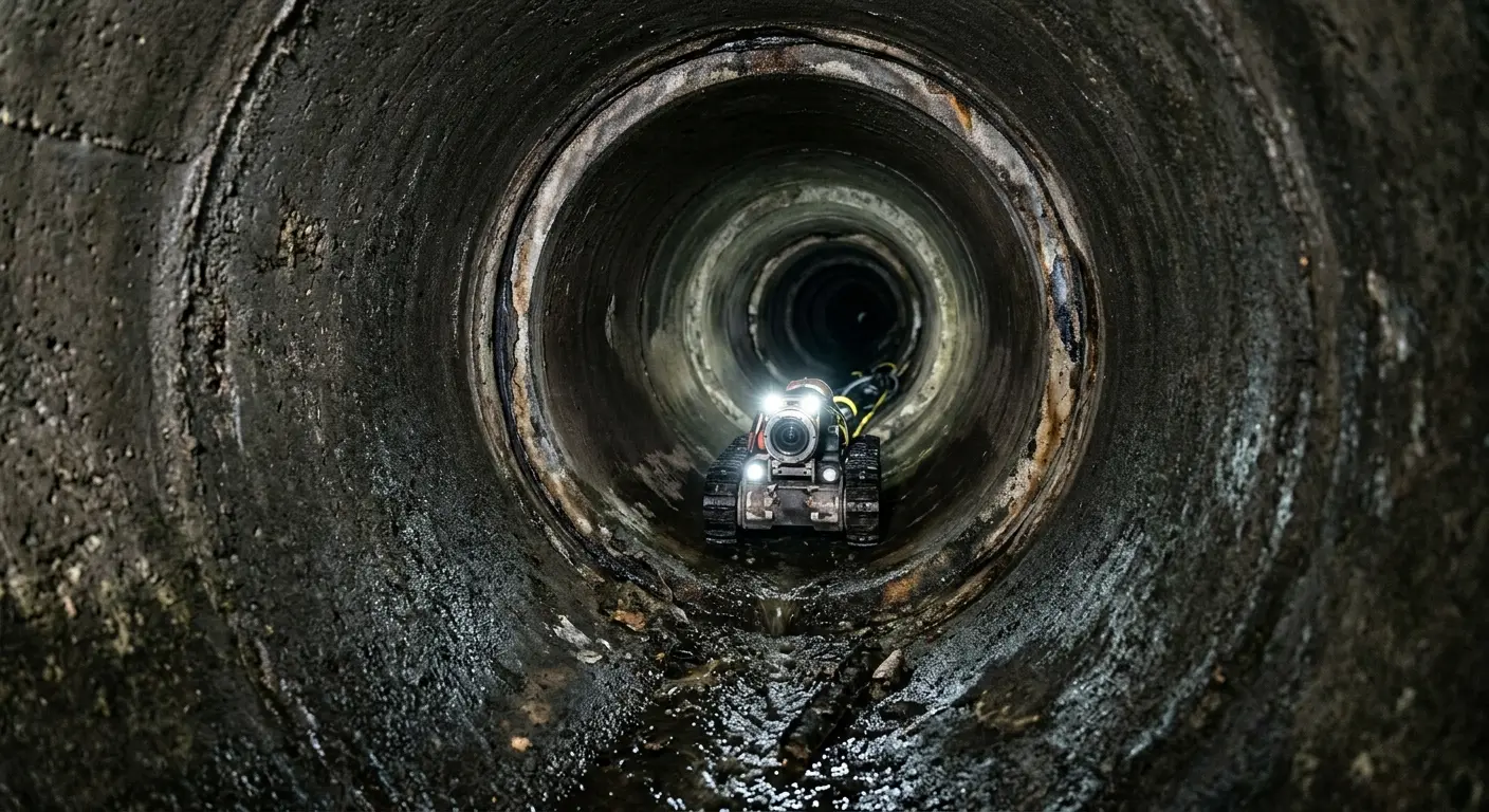 Robotic sewer camera inspecting pipe interior for Drain Snake Service in Salida