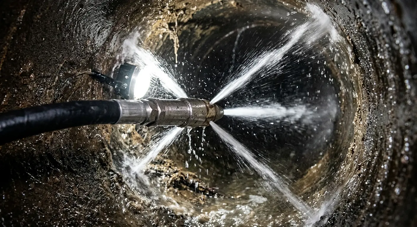 High-pressure hydro jetting nozzle cleaning sewer pipe for Sewer Line Relining in Salida